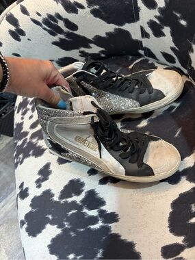 Golden Goose Women’s High-Top Sneakers in Black & Silver Glitter